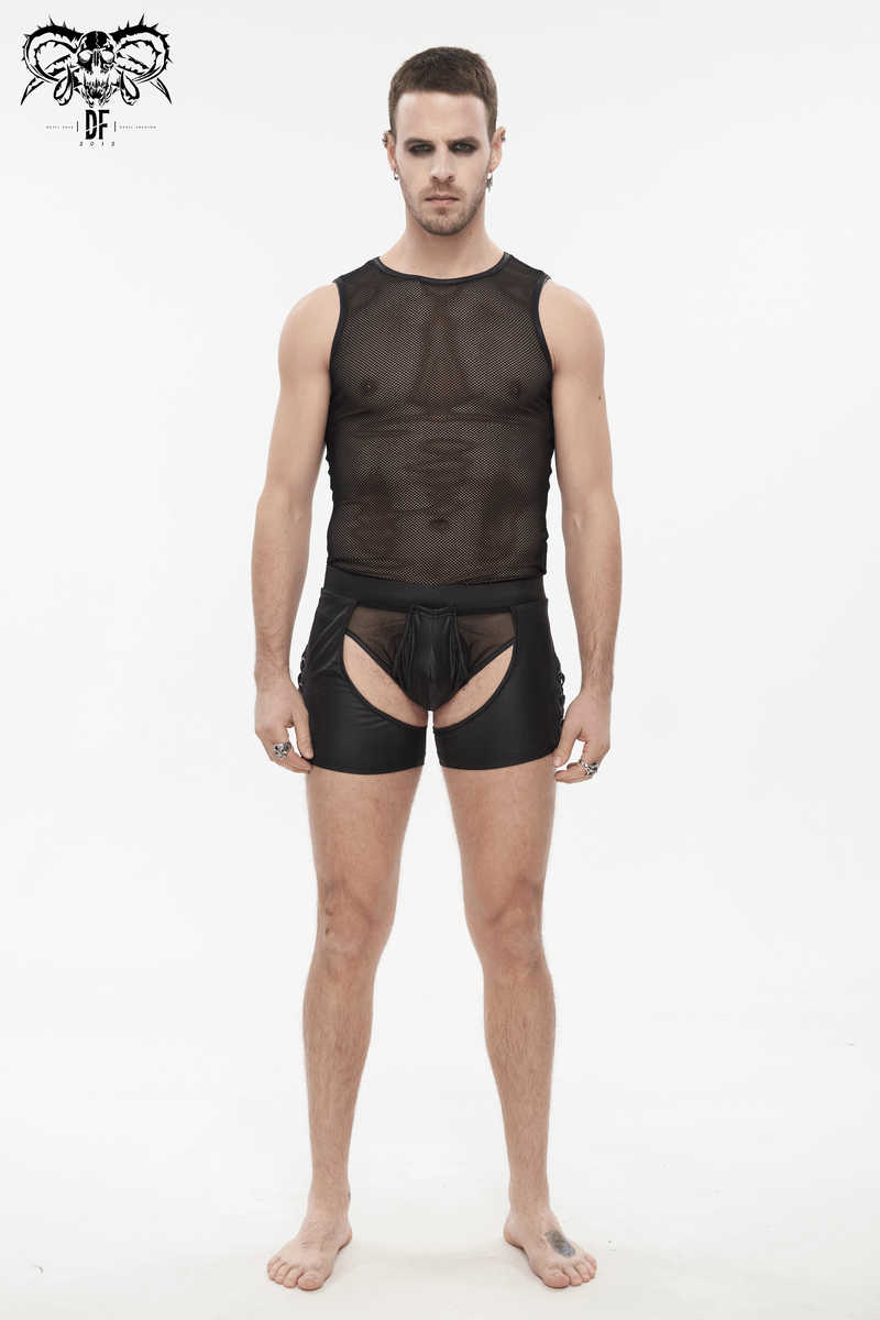 Sexy Men's See-Through Underwear with Side Lace Up / Alternative Black Elastic Waistband Underwears