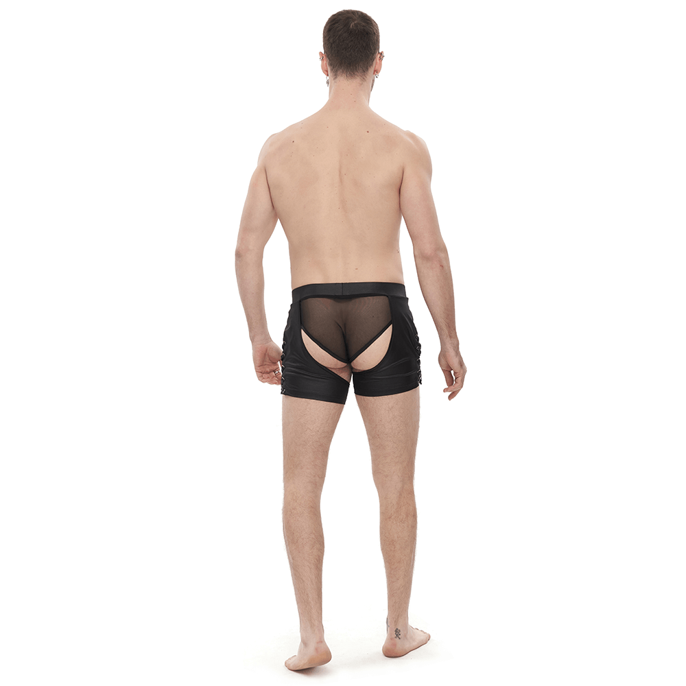 Sexy Men's See-Through Underwear with Side Lace Up / Alternative Black Elastic Waistband Underwears