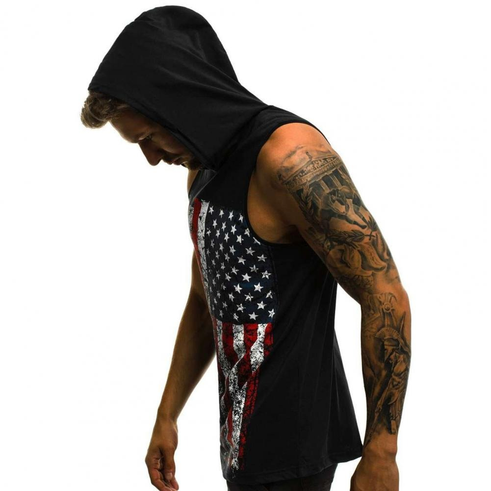 Sexy Men's clothing Sleeveless with American Flag Print / Casual Summer Tank Top with Hoodie