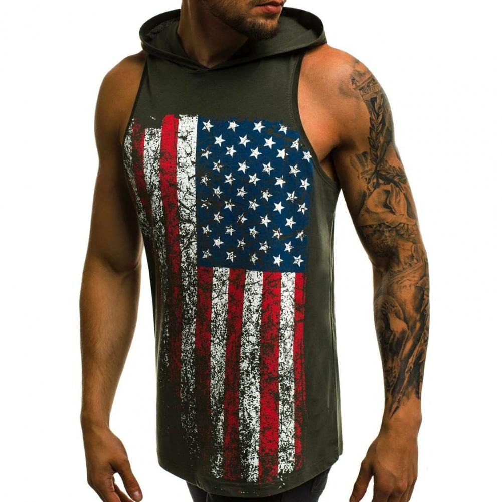CLEARANCE / Sexy Men's clothing Sleeveless with American Flag Print / Casual Summer Tank Top with Hoodie