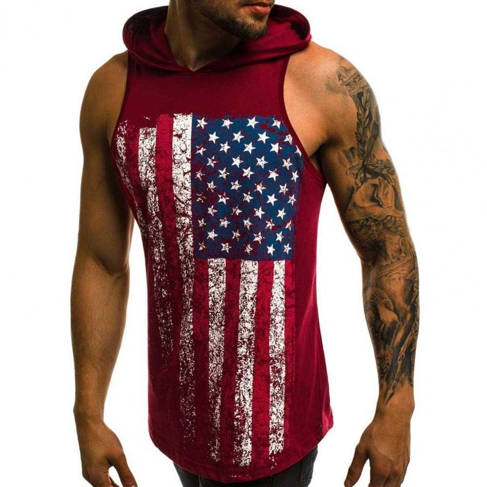CLEARANCE / Sexy Men's clothing Sleeveless with American Flag Print / Casual Summer Tank Top with Hoodie
