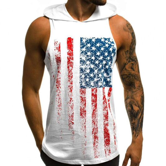 CLEARANCE / Sexy Men's clothing Sleeveless with American Flag Print / Casual Summer Tank Top with Hoodie