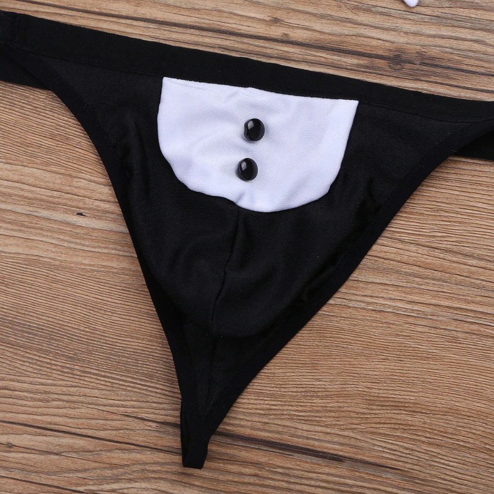 Sexy Men's Costume for role-playing games / Open Suit Tuxedo Thong with Bow Tie Collar Bracelets