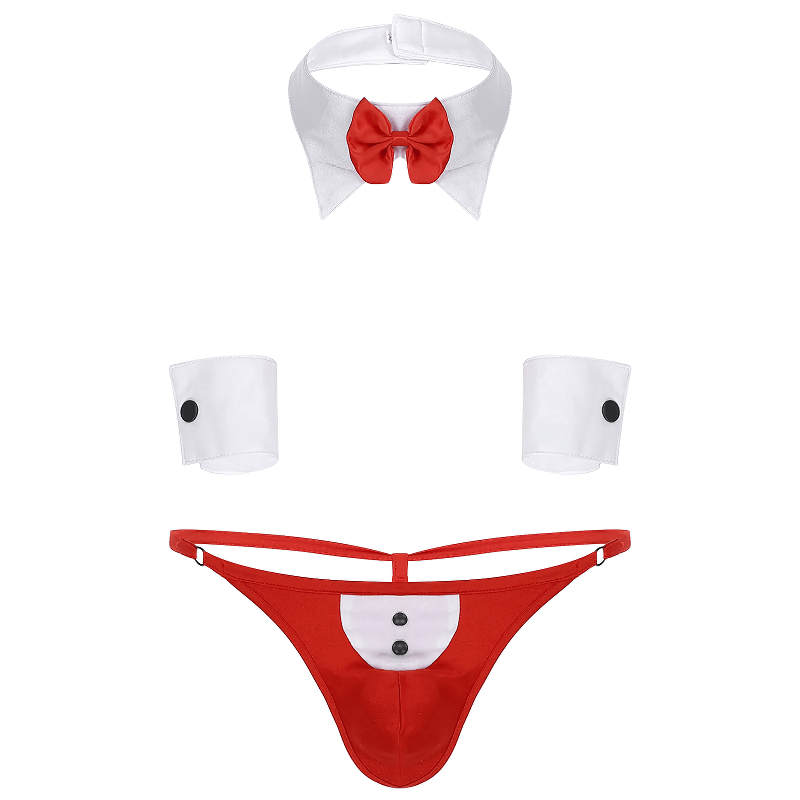 Sexy Men's Costume for role-playing games / Open Suit Tuxedo Thong with Bow Tie Collar Bracelets