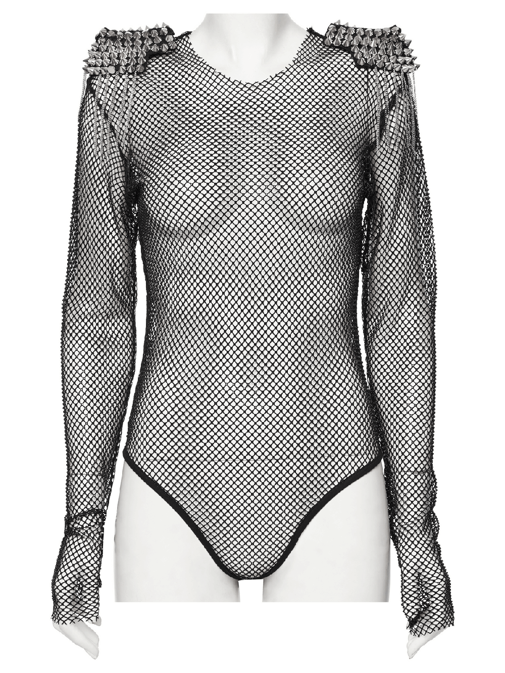 Sexy Mesh Bodysuit with Detachable Spiked Shoulders
