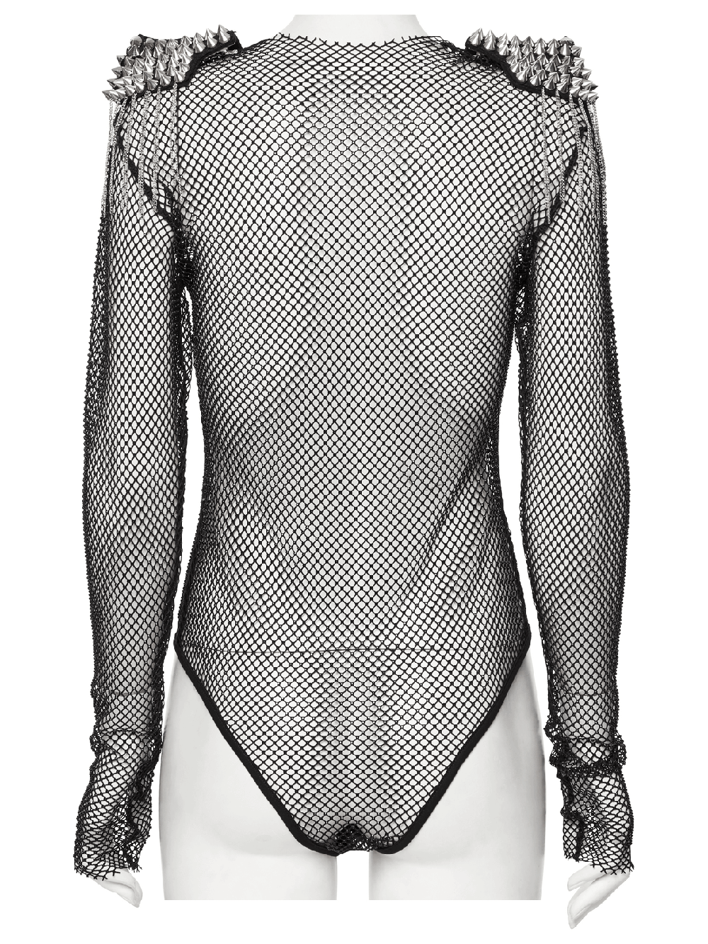 Sexy Mesh Bodysuit with Detachable Spiked Shoulders