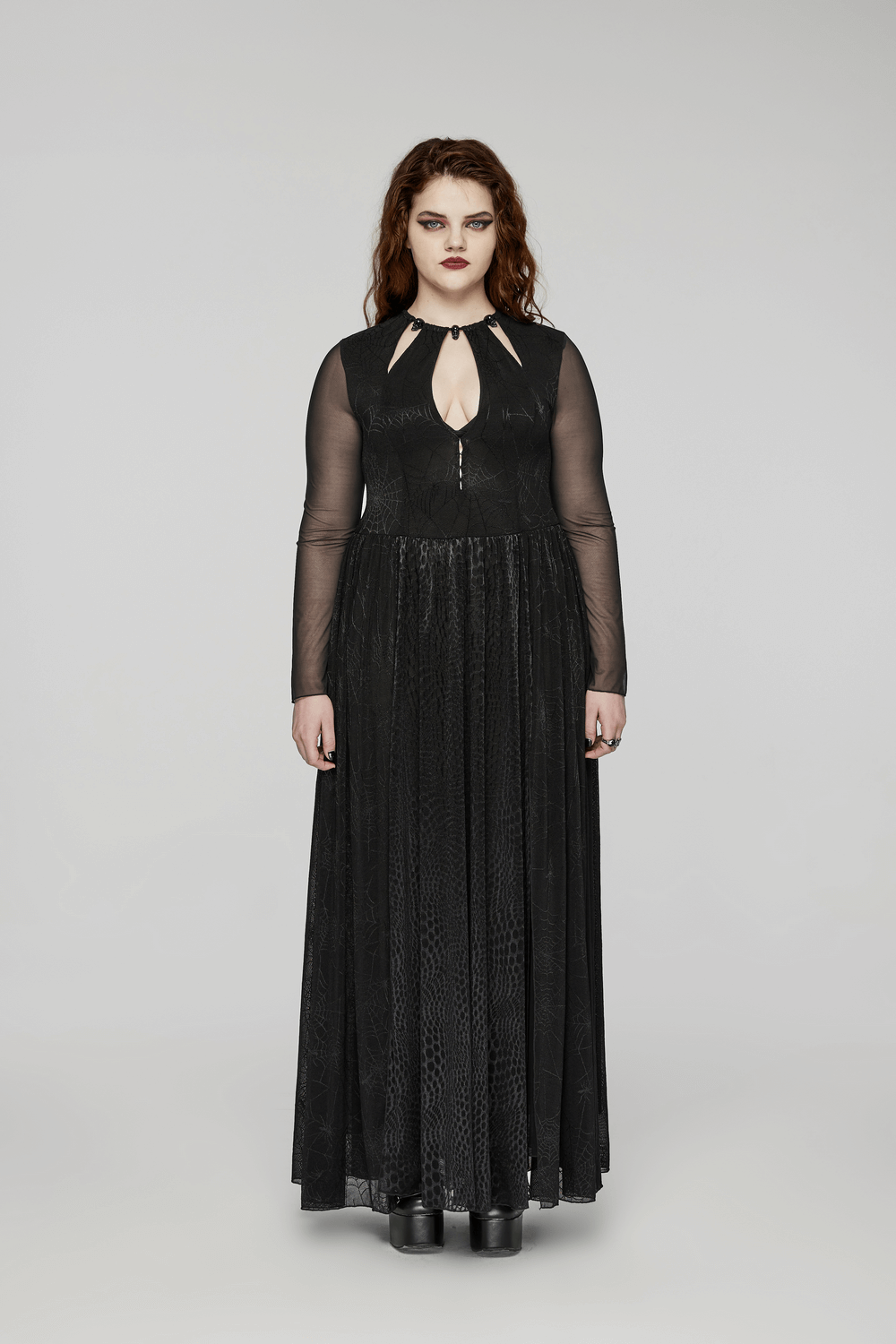 Sexy Mesh Gothic Dress with Spiderweb and Python Pattern
