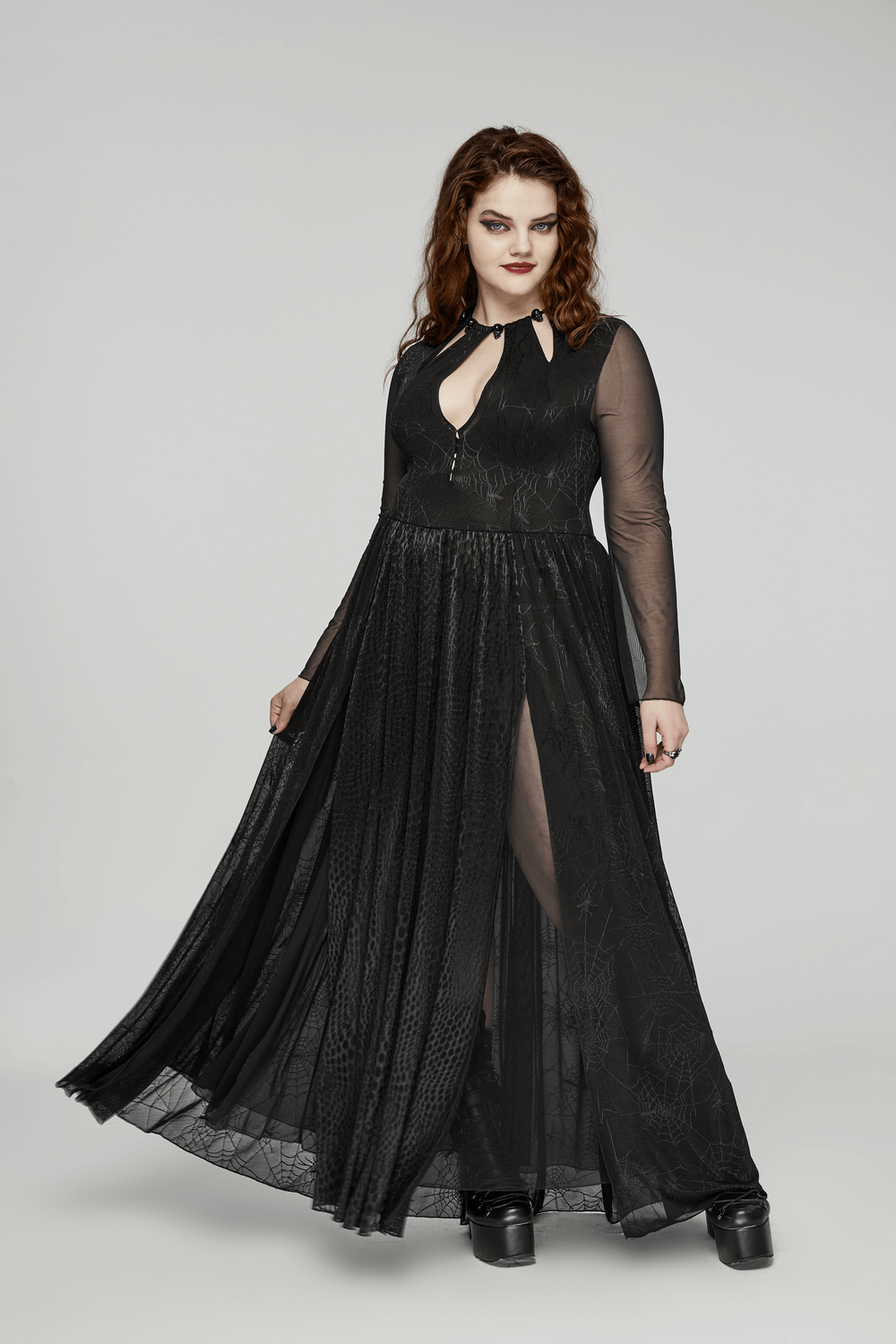 Sexy Mesh Gothic Dress with Spiderweb and Python Pattern