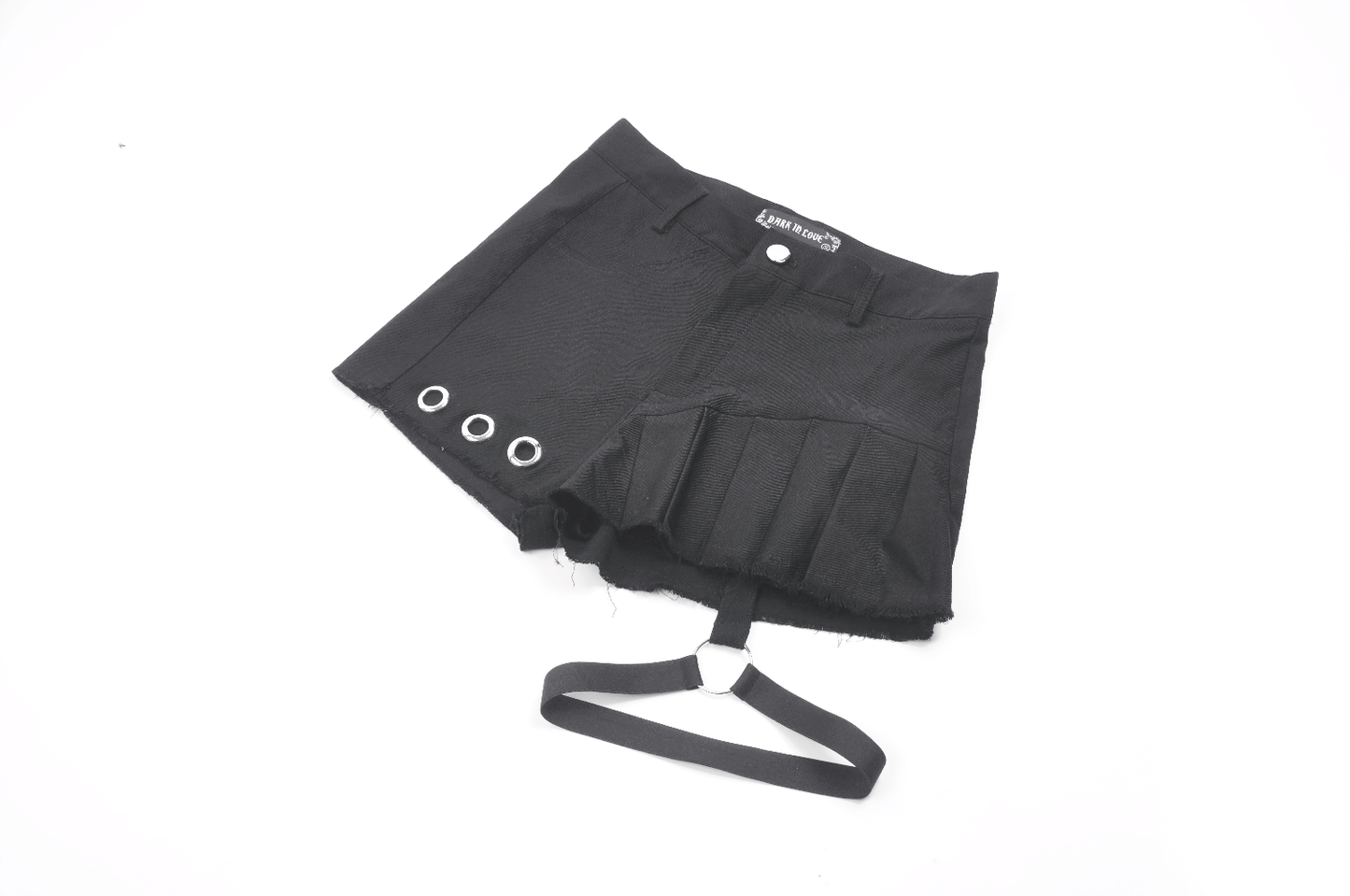 Sexy Pleated Shorts with O-Ring Strap and Eyelet Detail