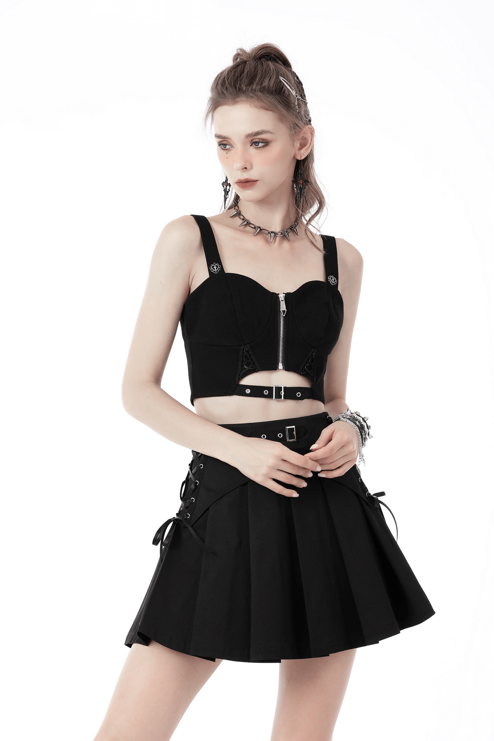 Sexy Punk Front Zip Cutout Crop Top for Women