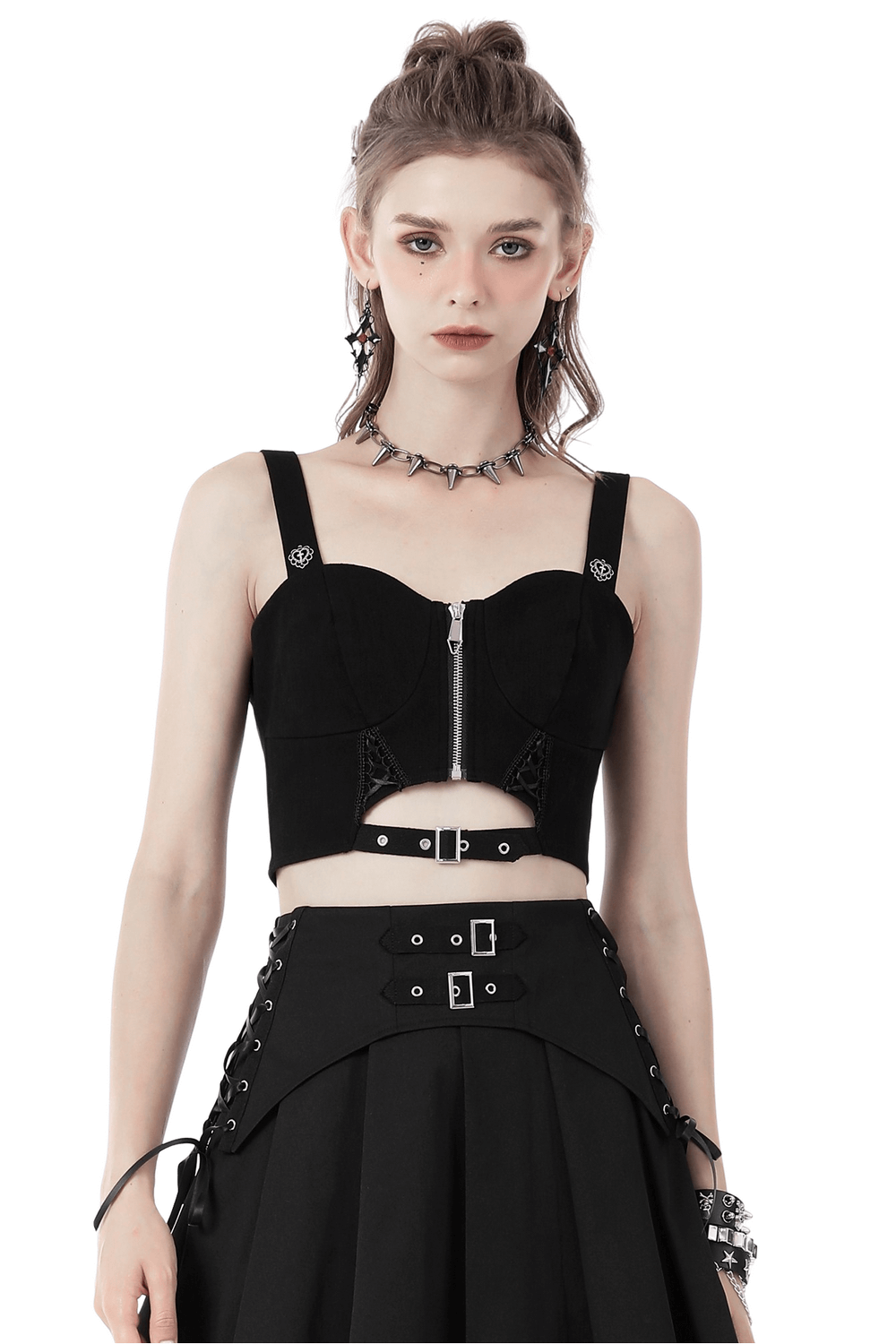 Sexy Punk Front Zip Cutout Crop Top for Women