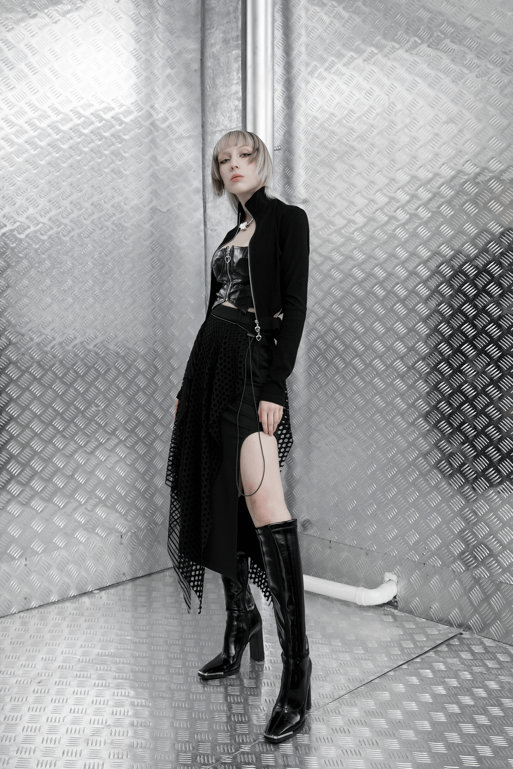 Sexy Punk Rave Black Zipper Crop Camisole PU Leather