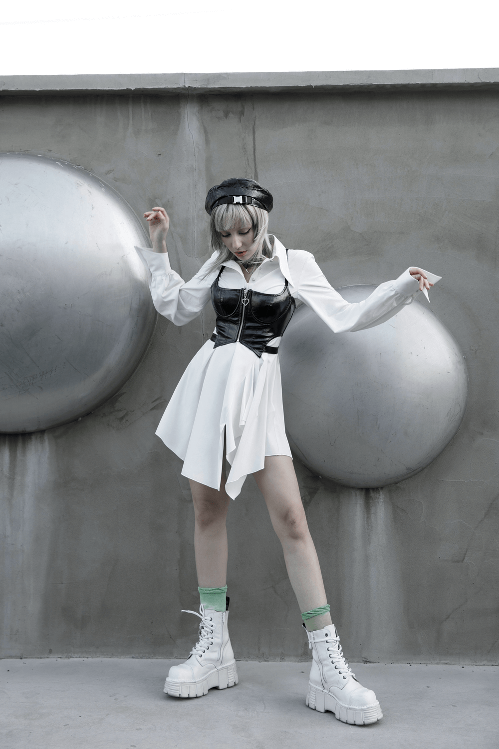 Sexy Punk Rave Black Zipper Crop Camisole PU Leather