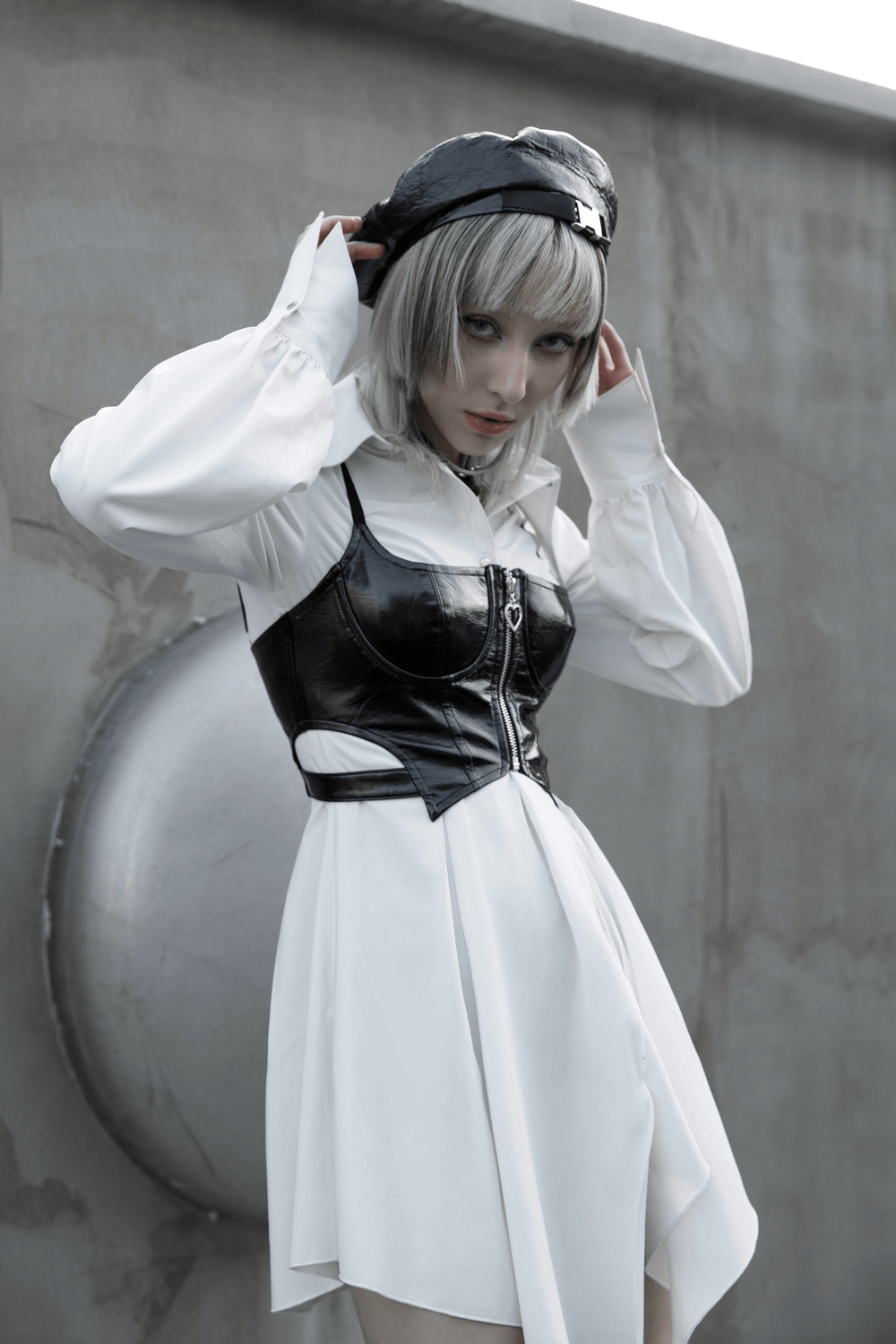 Sexy Punk Rave Black Zipper Crop Camisole PU Leather