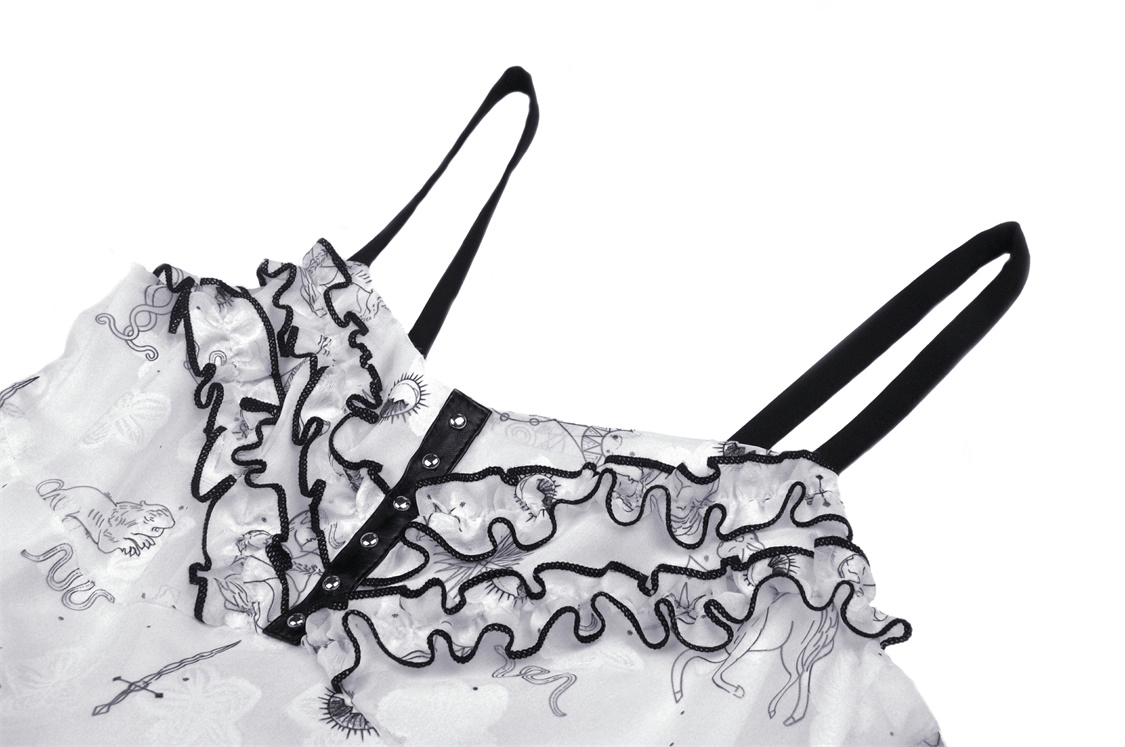 Sexy Punk Strap Dress with Lace Trim and Animal Print