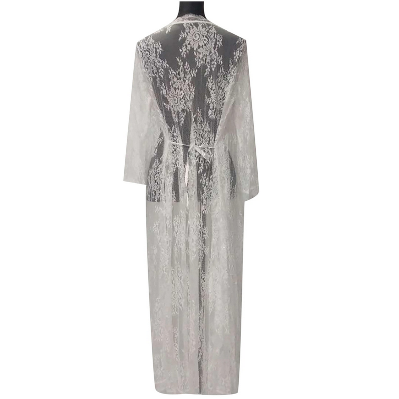 Sexy See Through Lace Kimono Robe for Women / Erotic Ladies Nightgown with Long Sleeves