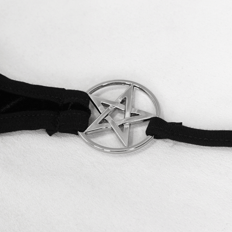 Sexy Stretch Black Velvet Pentagrams Bikini in Gothic Style / Alternative Style Swimwear for Women