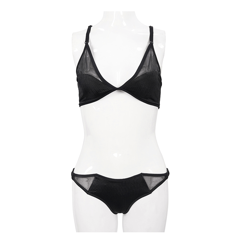 Sexy Two-Piece Swimsuit with Adjustable Crossed Back Straps / Women's Bat Shaped Front Bikini