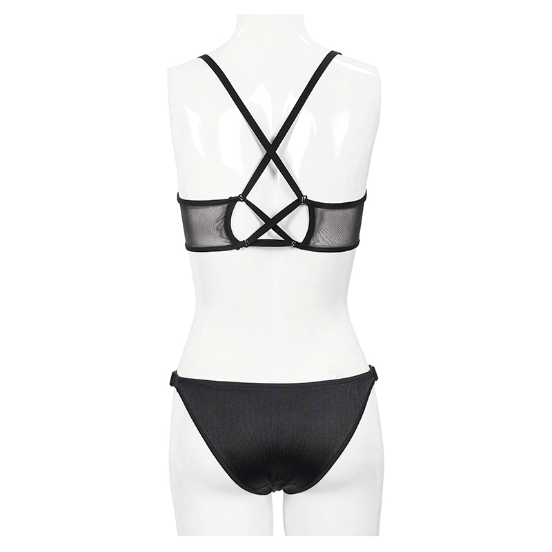 Sexy Two-Piece Swimsuit with Adjustable Crossed Back Straps / Women's Bat Shaped Front Bikini