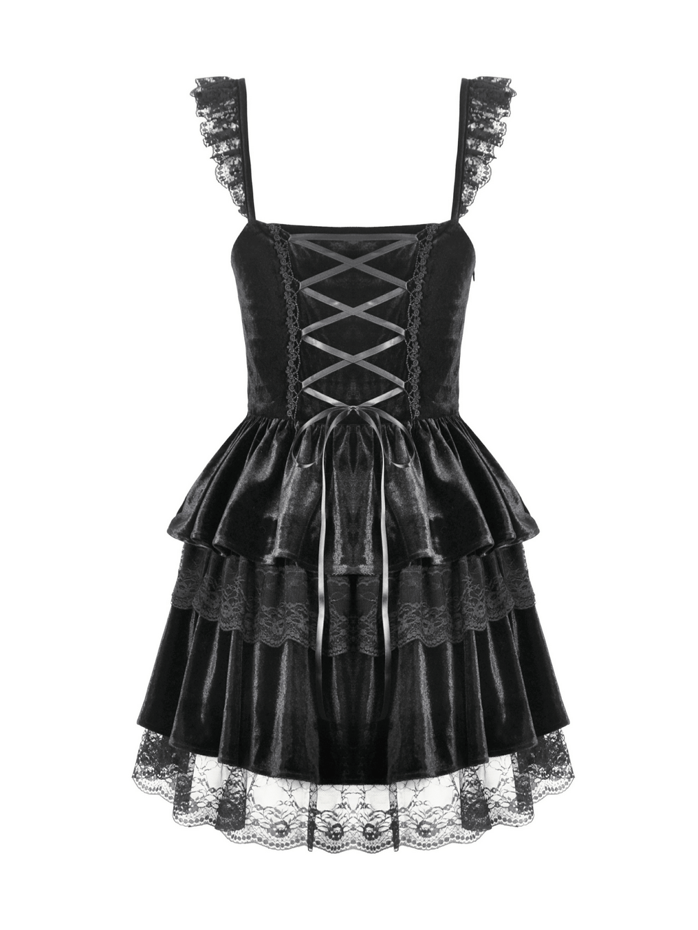 Sexy Velvet Lace Tiered Mini Dress with Corset and Ruffles