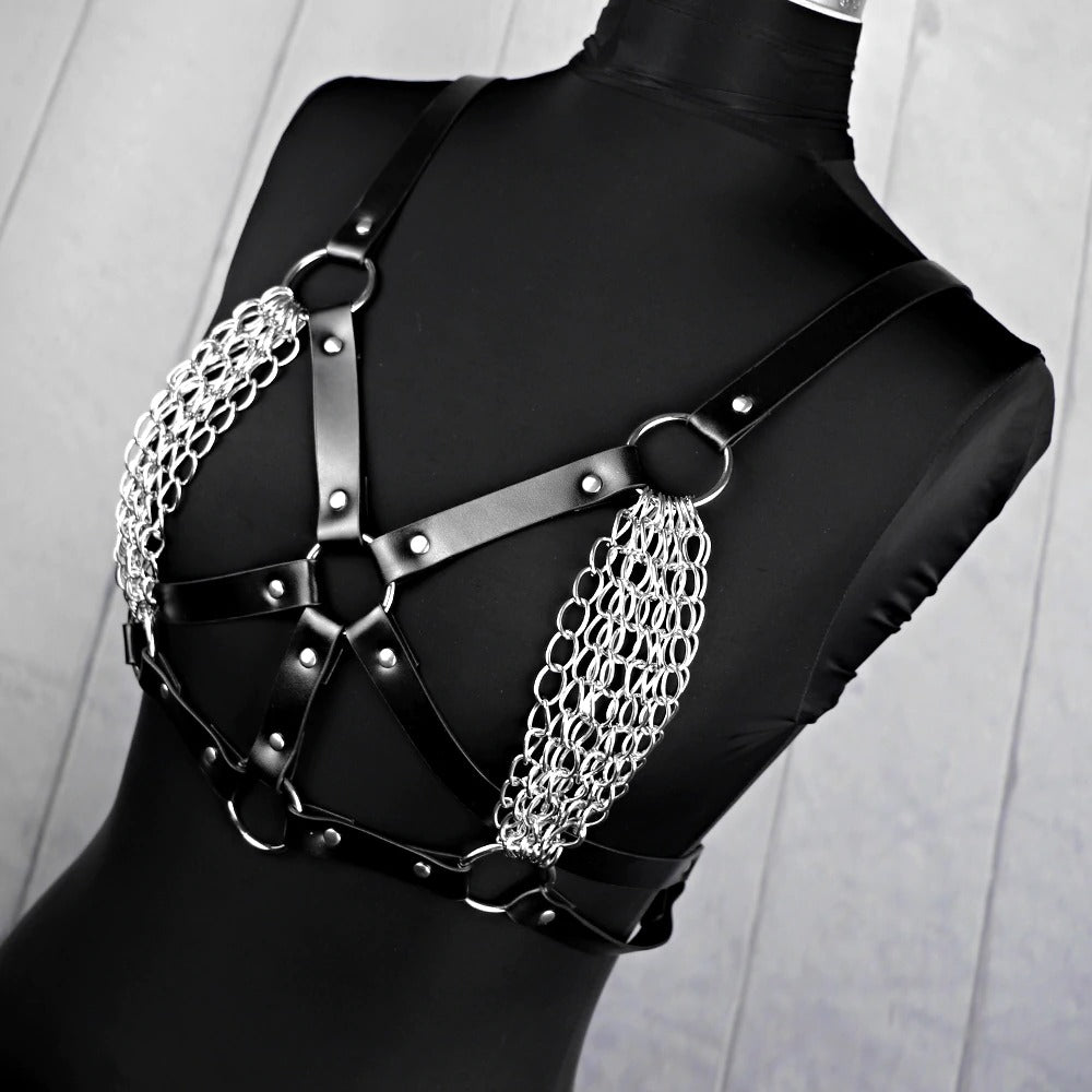 Sexy Women PU Leather Bra Harness / Body Bondage Garter Belt / Underwear Bust Suspenders