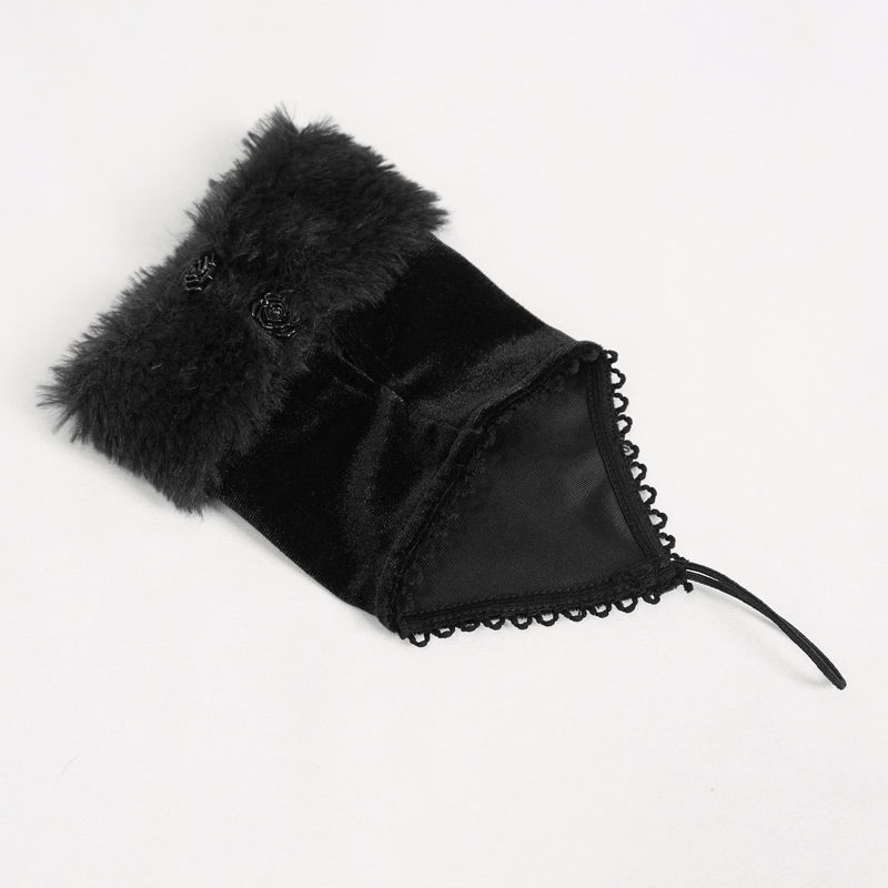 Sexy Women's Black Lace Bodysuit with Oversleeves / Gothic Halterneck Velvet Lingerie