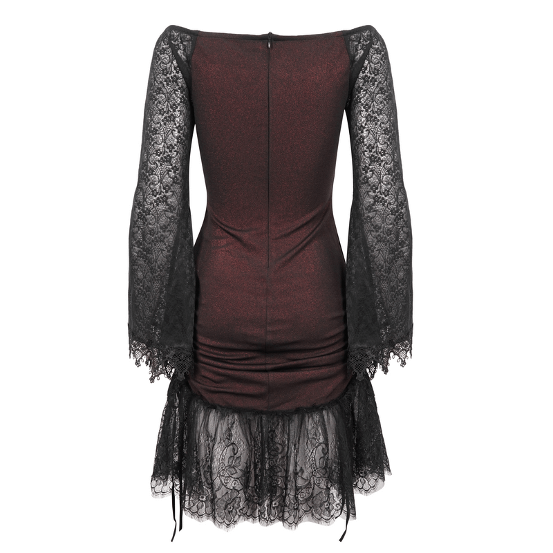 Sexy Women's Off Shoulder Lace Dress / Gothic Wine Red Splice Dresses