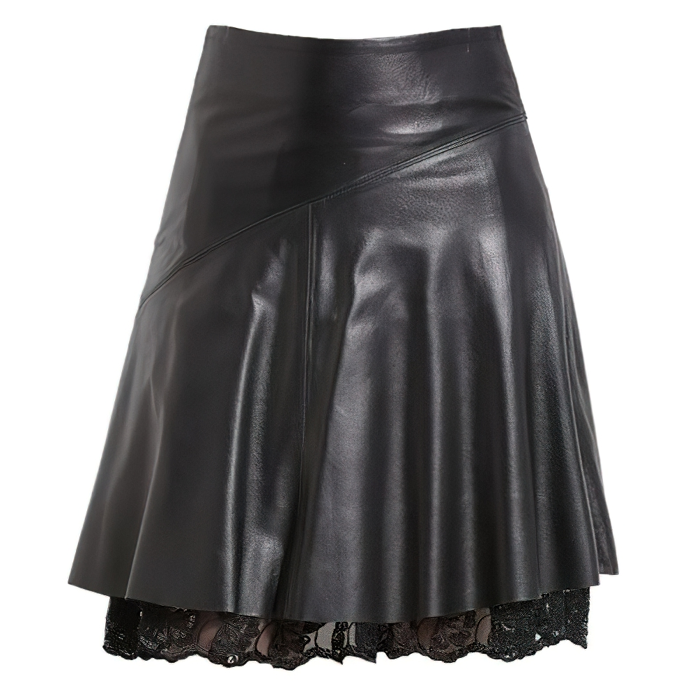 Sexy Women's Black PU Leather High Waist Skirt / Vintage Ladies Short Skirts with Lace