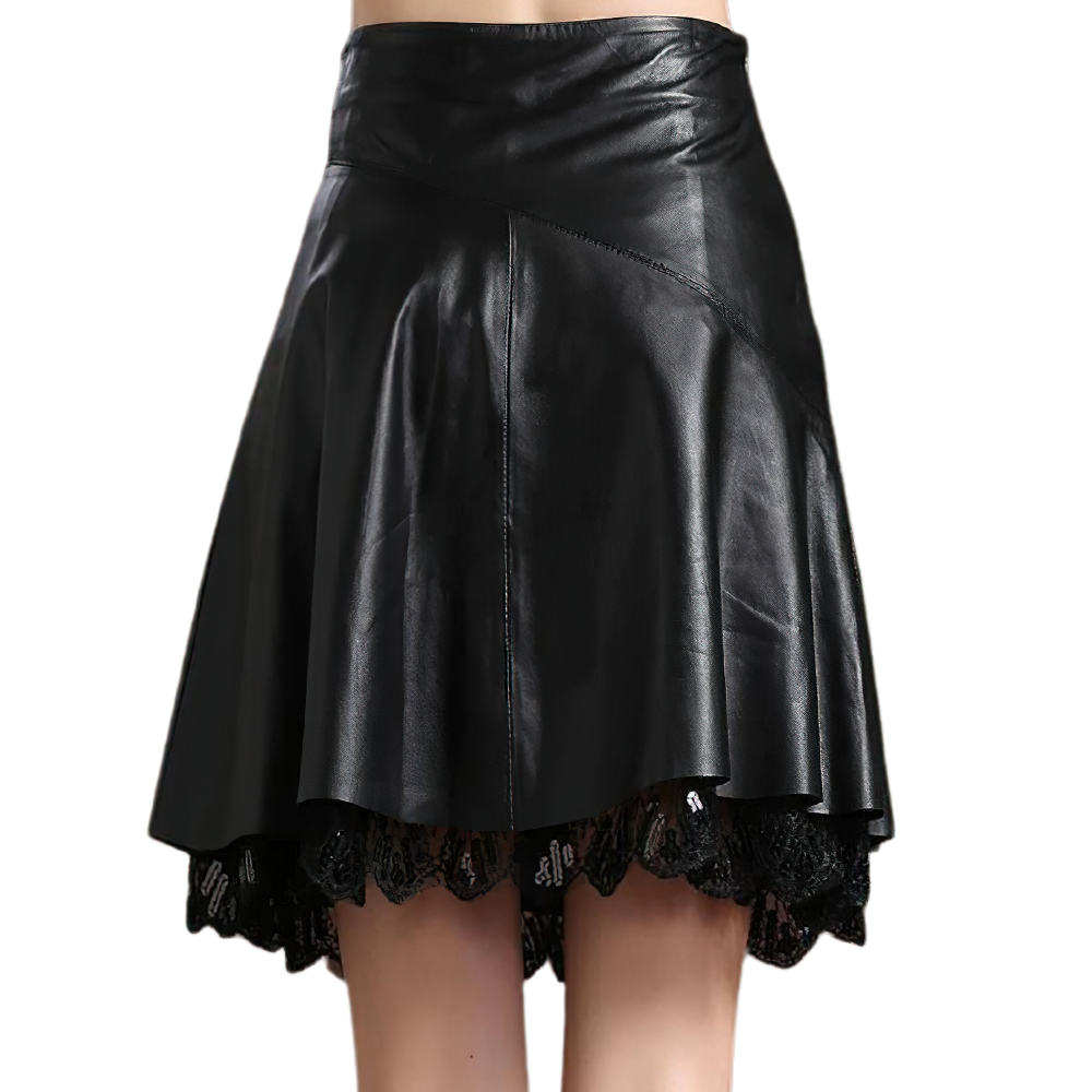 Sexy Women's Black PU Leather High Waist Skirt / Vintage Ladies Short Skirts with Lace
