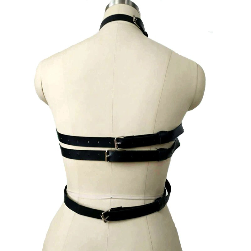 Sexy Women's Body Harness in Black Color / Leather Chest Strap in Gothic Style