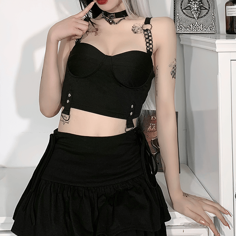 Sexy Women's Grunge Crop Top / Gothic Style Sleeveless Corset Chain Top