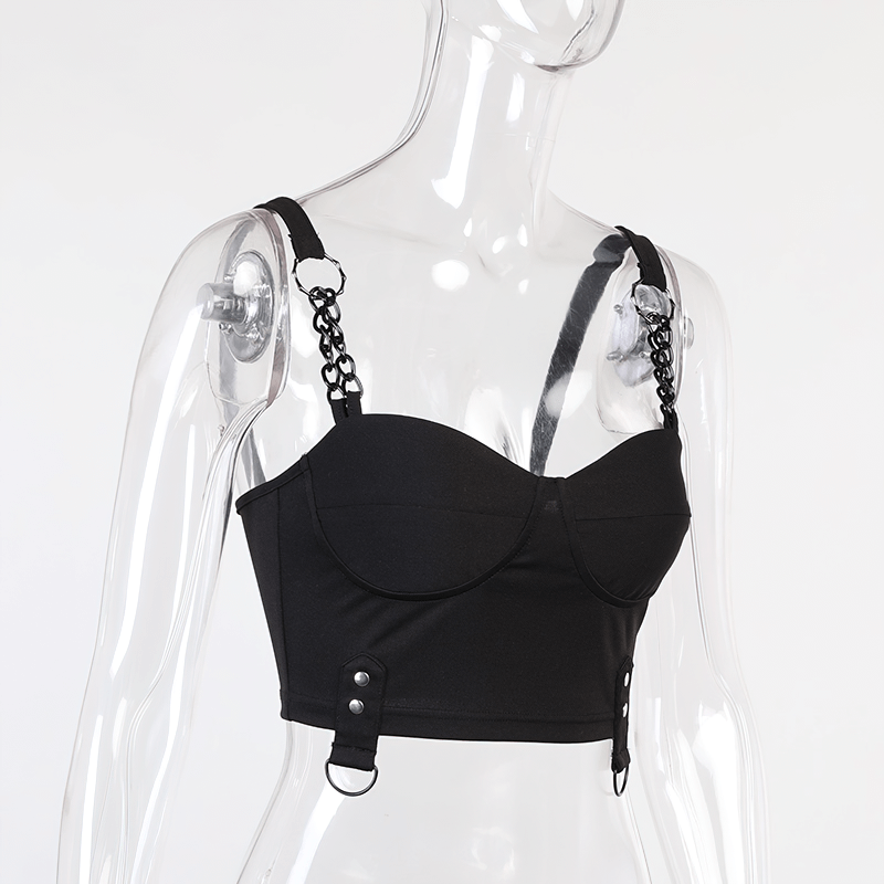 Sexy Women's Grunge Crop Top / Gothic Style Sleeveless Corset Chain Top