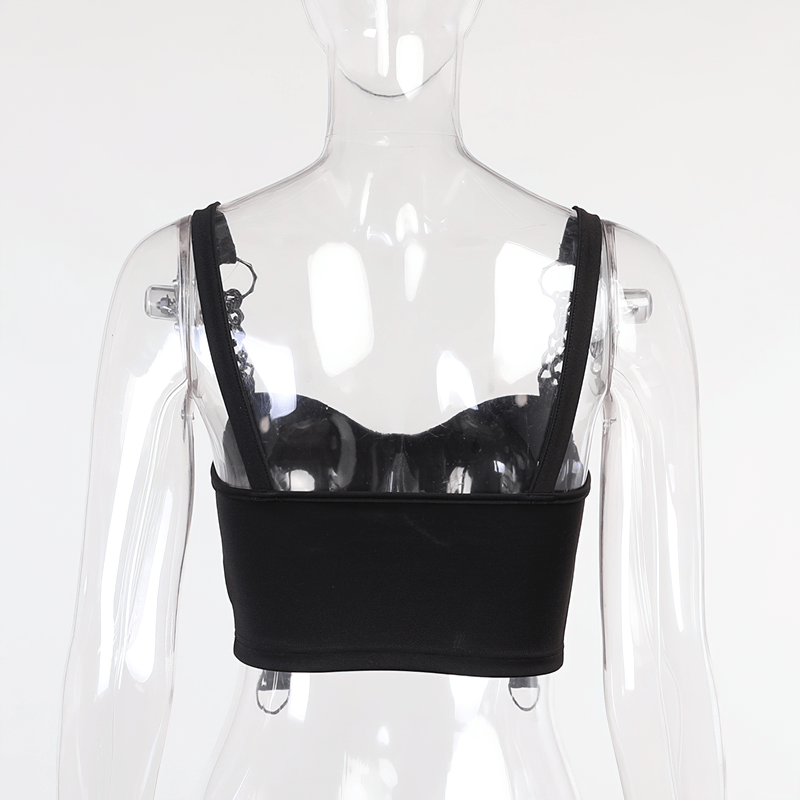 Sexy Women's Grunge Crop Top / Gothic Style Sleeveless Corset Chain Top