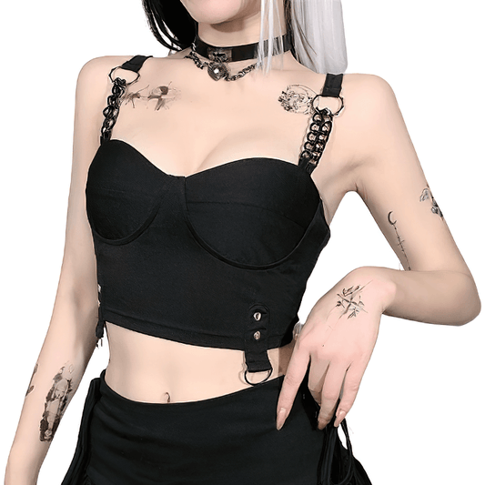 Sexy Women's Grunge Crop Top / Gothic Style Sleeveless Corset Chain Top