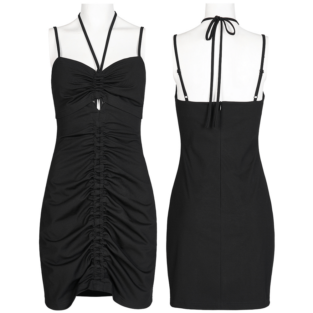 Sexy Women's Halter Neck Drawstring Bodycon Mini Dress