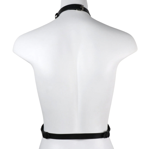 Sexy Women's Leather Harness Bra with Pentagram / Fashion Black Chest Harness in Punk style