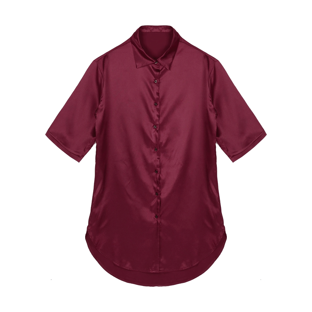 Sexy Women's Satin Shirt with 3/4 Sleeve / Female Nightshirt Solid Color