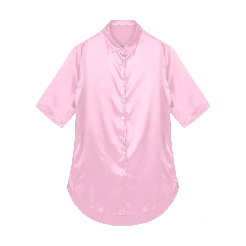 Sexy Women's Satin Shirt with 3/4 Sleeve / Female Nightshirt Solid Color