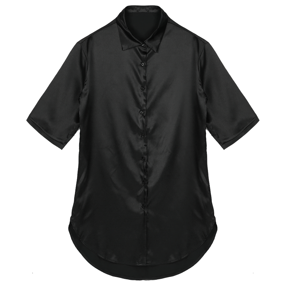 Sexy Women's Satin Shirt with 3/4 Sleeve / Female Nightshirt Solid Color