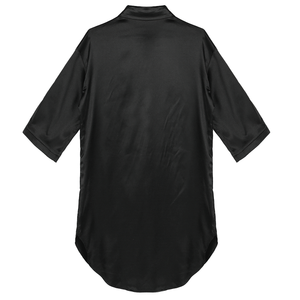 Sexy Women's Satin Shirt with 3/4 Sleeve / Female Nightshirt Solid Color