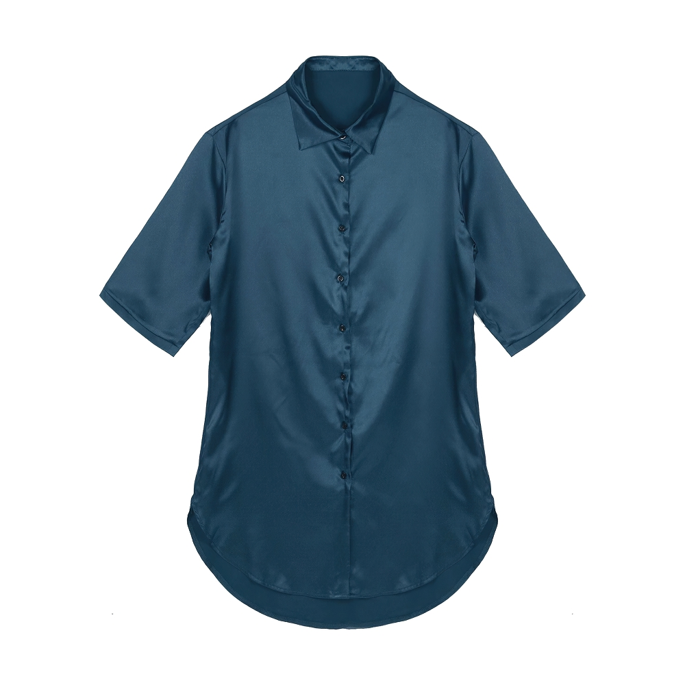 Sexy Women's Satin Shirt with 3/4 Sleeve / Female Nightshirt Solid Color