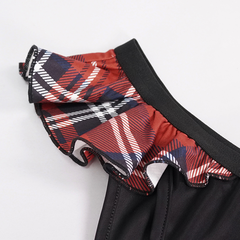 Sexy Women's Swimming Trunks with Scottish Check Ruffles / Grunge Bottoms