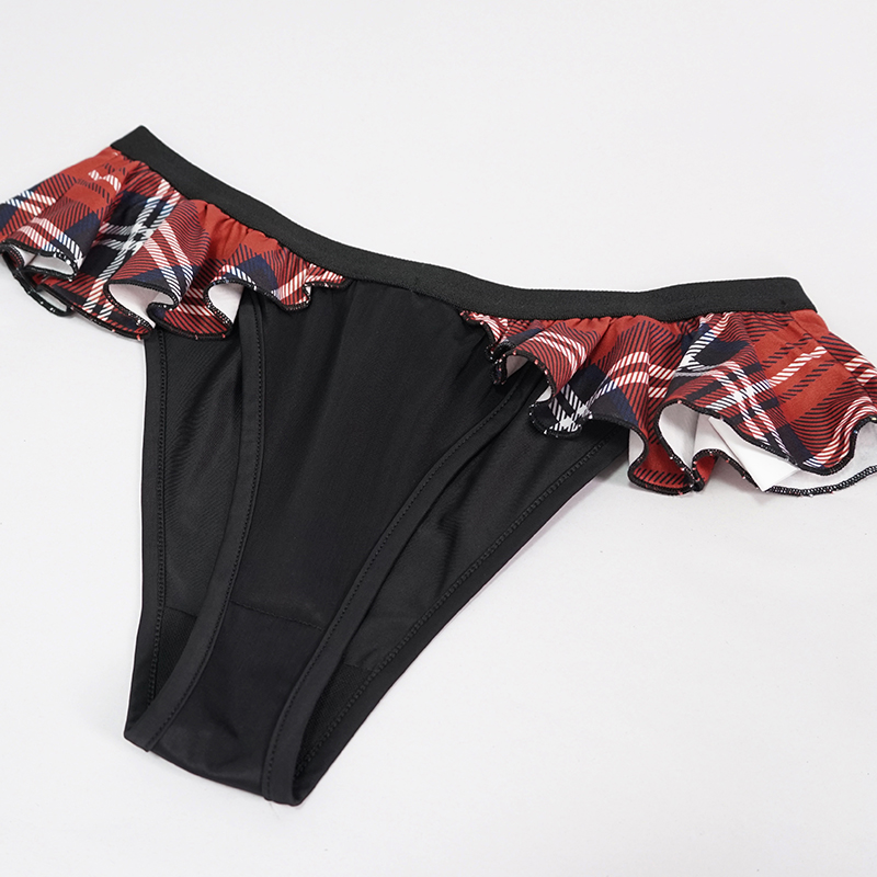 Sexy Women's Swimming Trunks with Scottish Check Ruffles / Grunge Bottoms
