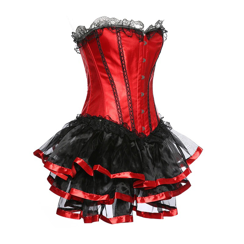 Sexy Women's Two Piece Dress / Fashion Corset and Mini Skirt with Lace