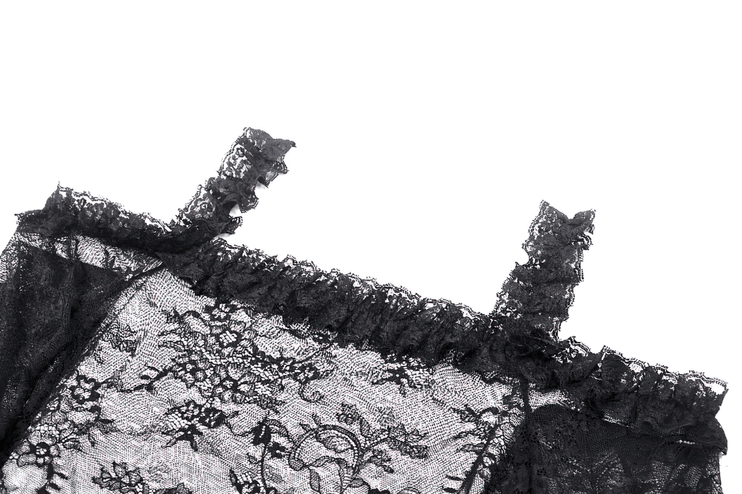 Sheer Black Lace Top with Dramatic Draped Bell Sleeves