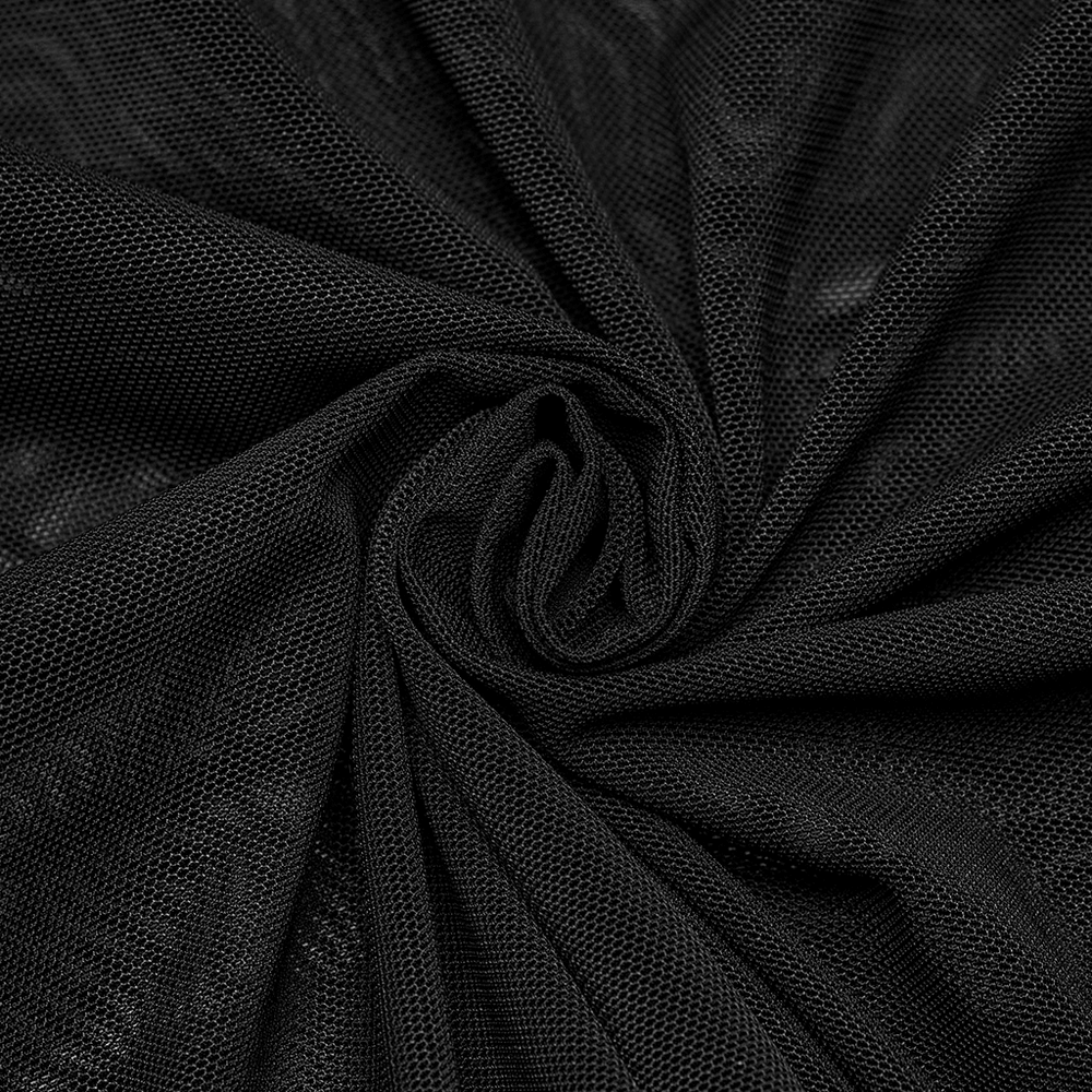 Sheer Black Mesh Top with Skeleton Embroidery