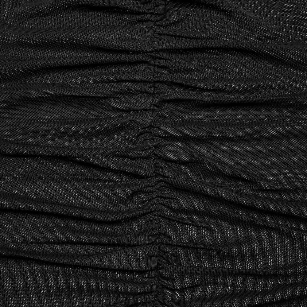 Sheer Black Mesh Top with Skeleton Embroidery