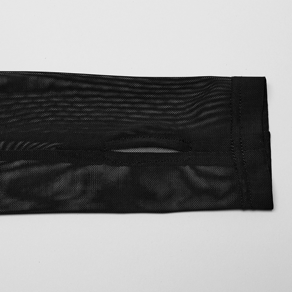 Sheer Black Mesh Top with Skeleton Embroidery