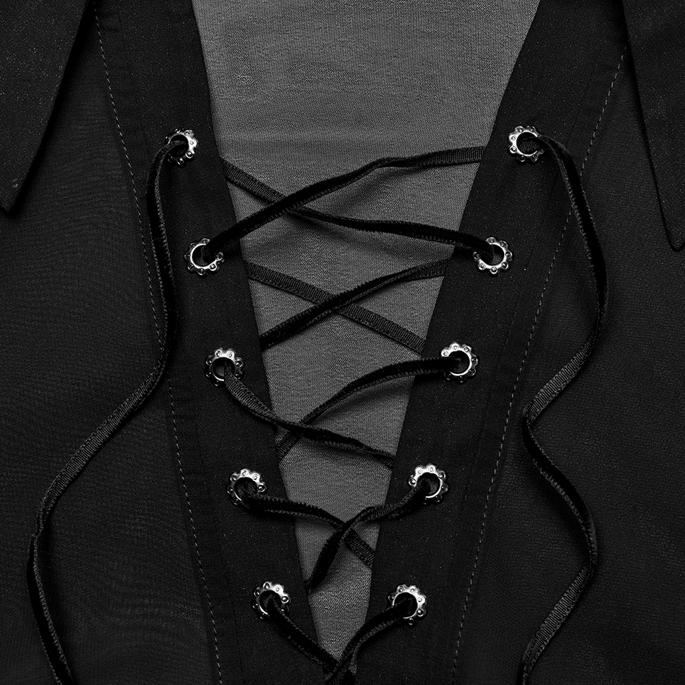 Sheer Chiffon Lace Up Front Gothic Shirt for Men