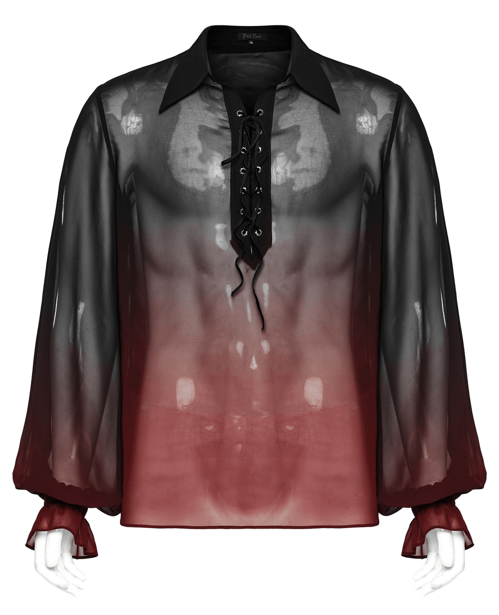 Sheer Chiffon Lace Up Front Gothic Shirt for Men